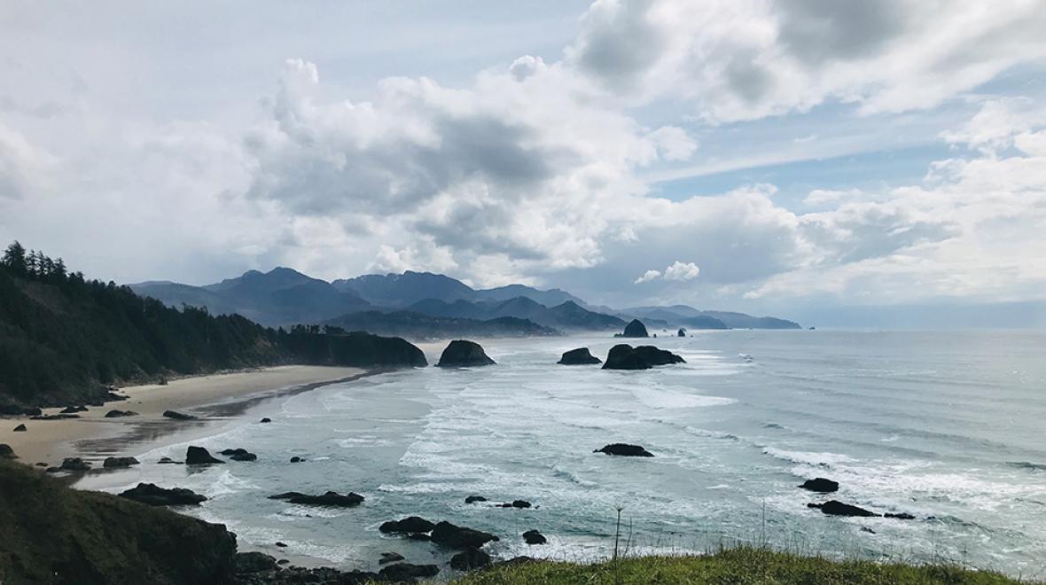 Sweeping view of the coastline and ocean at Ecola State Park near Cannon Beach, Oregon