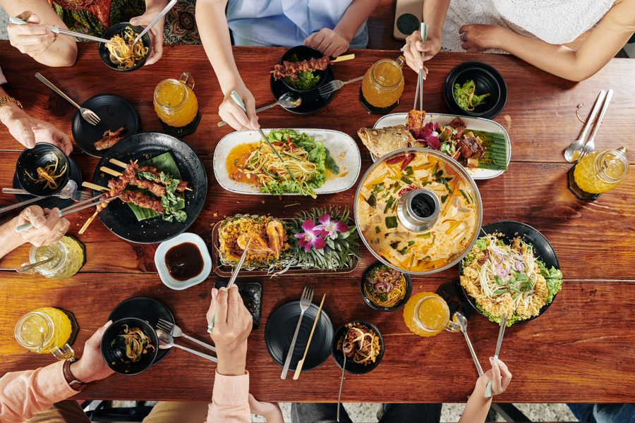 Table full of Asian food