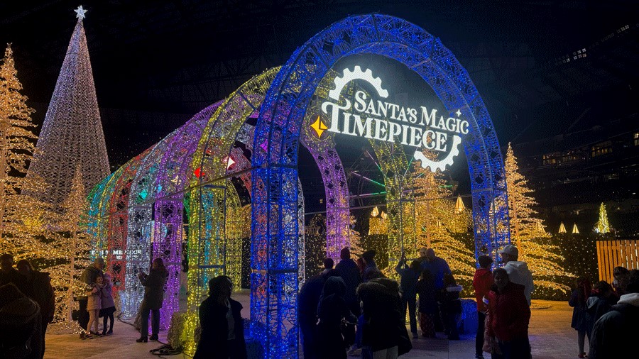 entrance to the light maze at Enchant Christmas, a holiday attraction in seattle for families