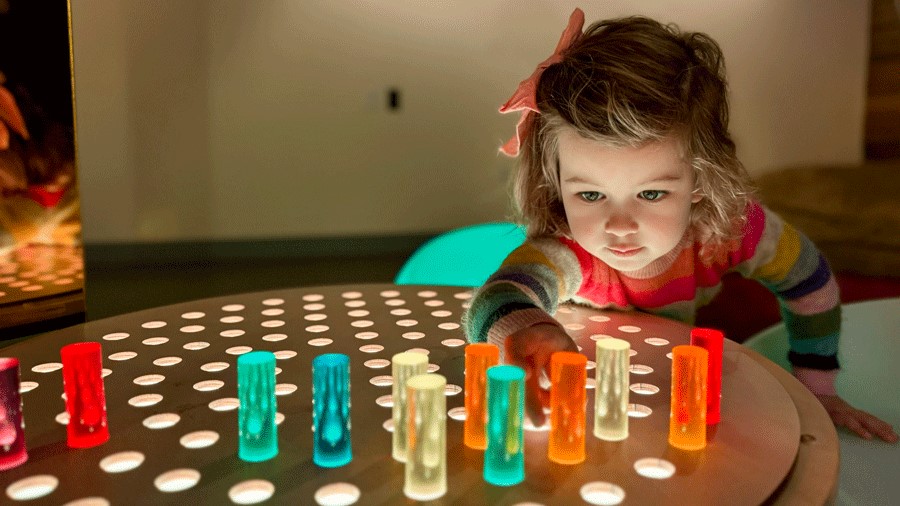 sensory lounge light pegboard at PacSci, a STEM-based center for Seattle families