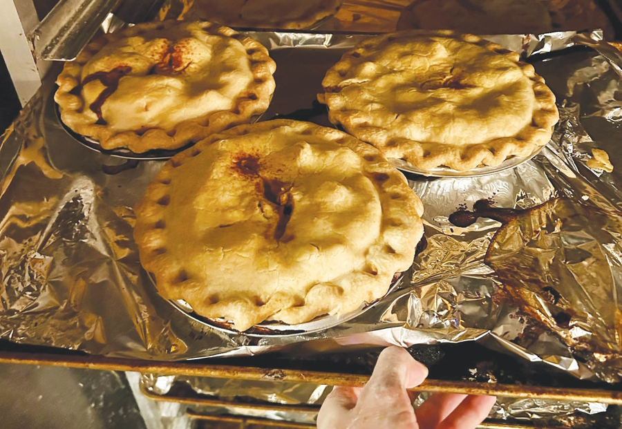 looking at pies on a shelf at Pie Dive Bar