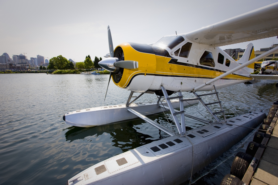 a seaplane at the dock in Lake Union