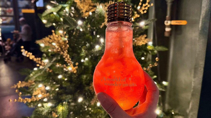 festive drink at Enchant Christmas, a Seattle attraction for families