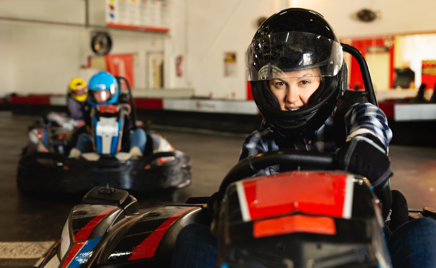 go-kart racing with a teen