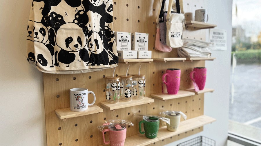 Merchandise at the Little Pandas Play Cafe shop in Everett, an indoor playground and cafe