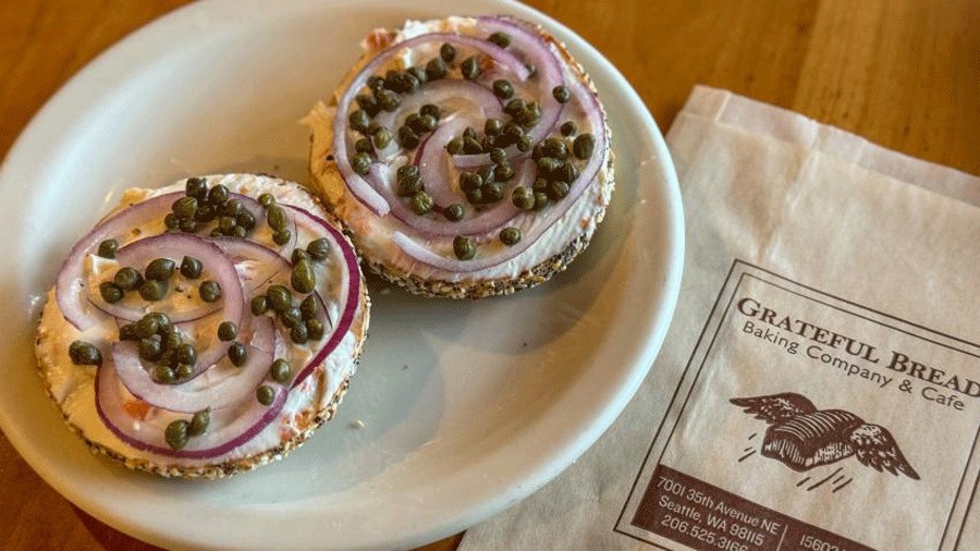 Grateful Bread bagel with toppings