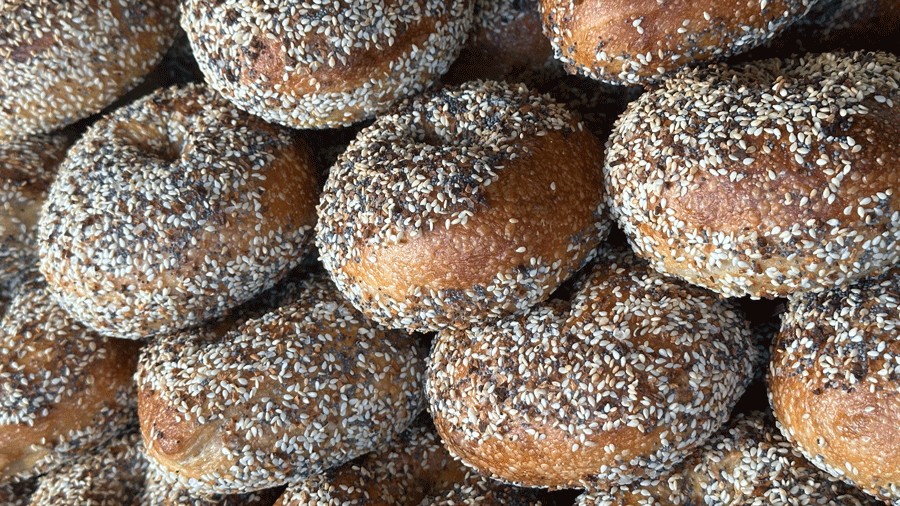 everything bagels ready to order at Mt. Bagel in Seattle