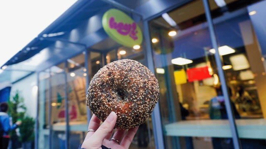 exterior of Hey Bagel, a new bagel shop in University Village in Seattle