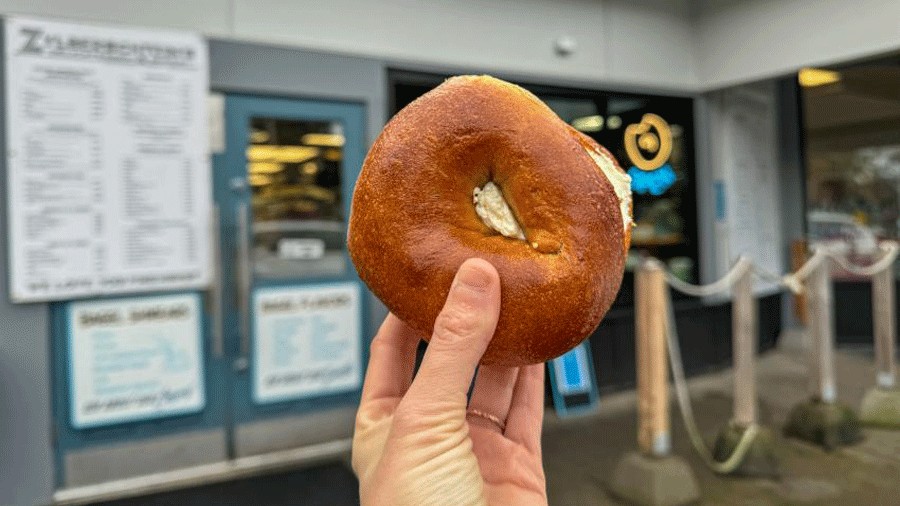 bagel outside Zylberschtein's, a popular Seattle bagel restaurant