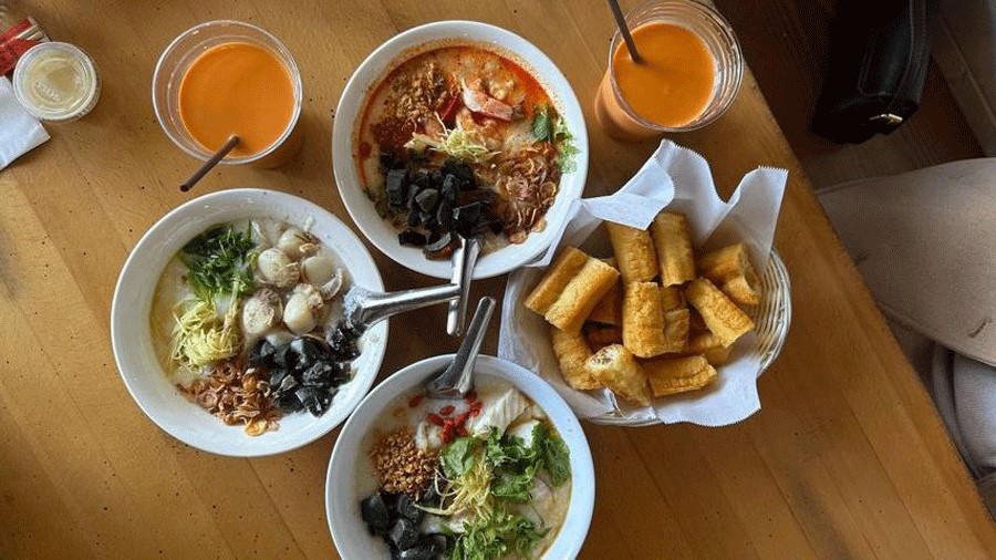 Congee and dough bites from Secret Congee, a Seattle restaurant serving comfort food