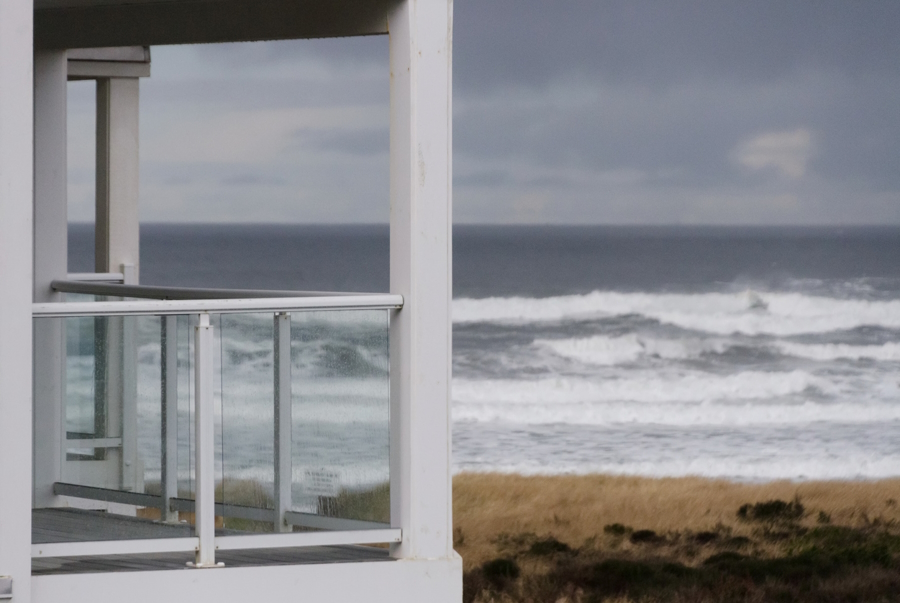 Watching a winter storm from a safe and warm location in Westport on the Washington coast