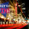 "Enter to Win!" text over the 5th Avenue Theatre at night
