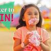 "Enter to Win" text over girl with cotton candy at the fair