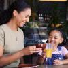 Mom and daughter in a coffee shop having special drinks together