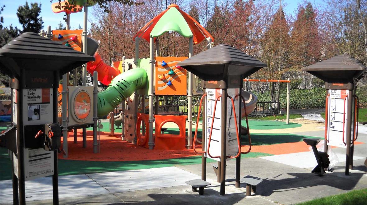 outdoor sports. playground with exercise equipment in the park. a