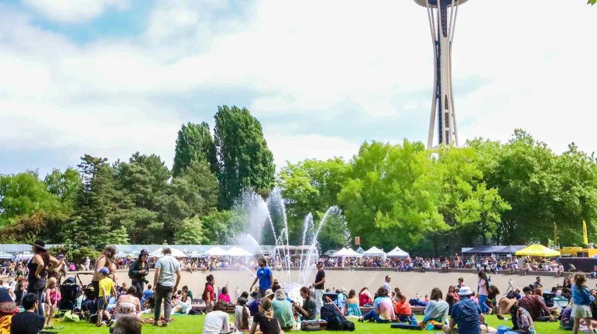 Crowds gather for Northwest Folklife Festival in Seattle under the Space Needle
