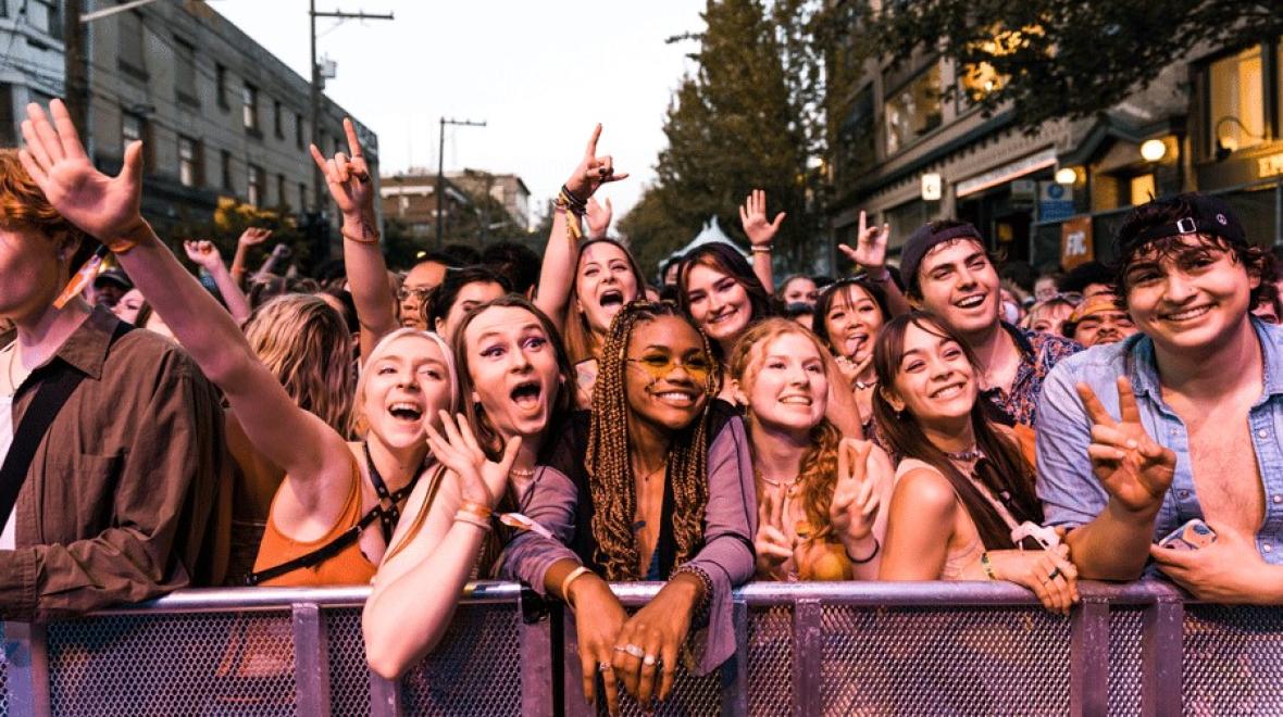 Crowd waiting for music to start at Capitol Hill Block Party, an outdoor Seattle music festival