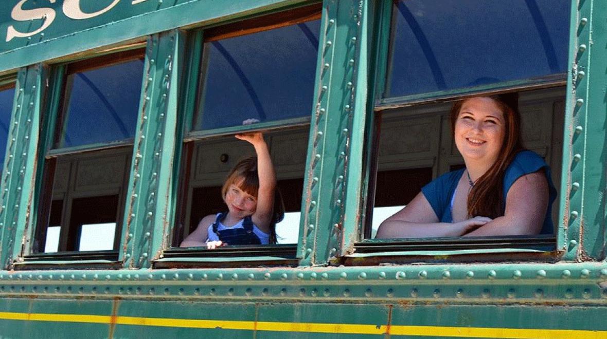 Mom and daughter take a train adventure on the Mt. Rainier Scenic Railroad near Seattle