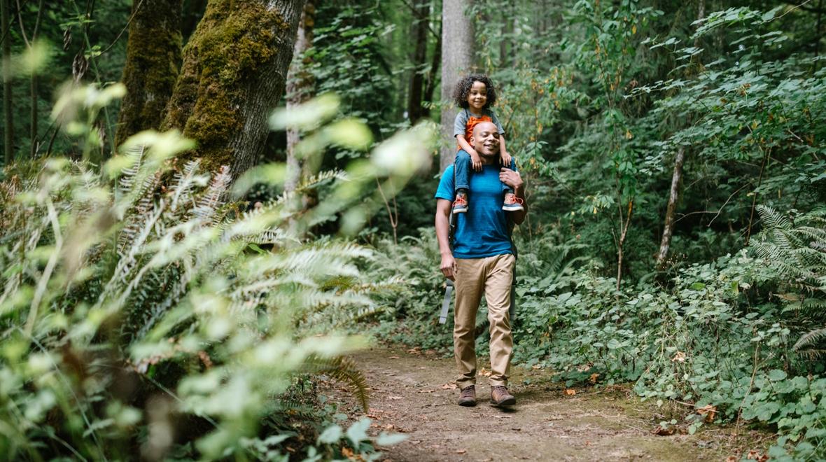 Dad and daughter enjoying a kid-friendly hike