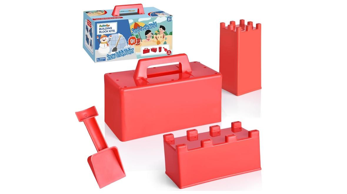 A snow building kit with tools to make snow blocks