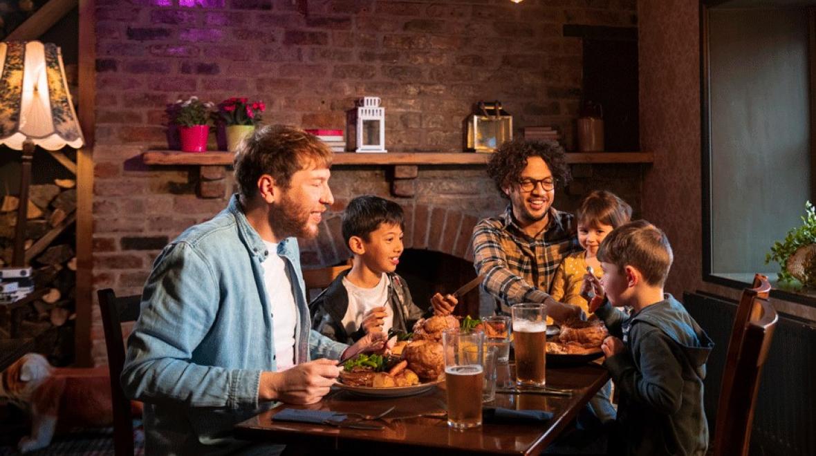 family enjoying comfort food at a Seattle restaurant