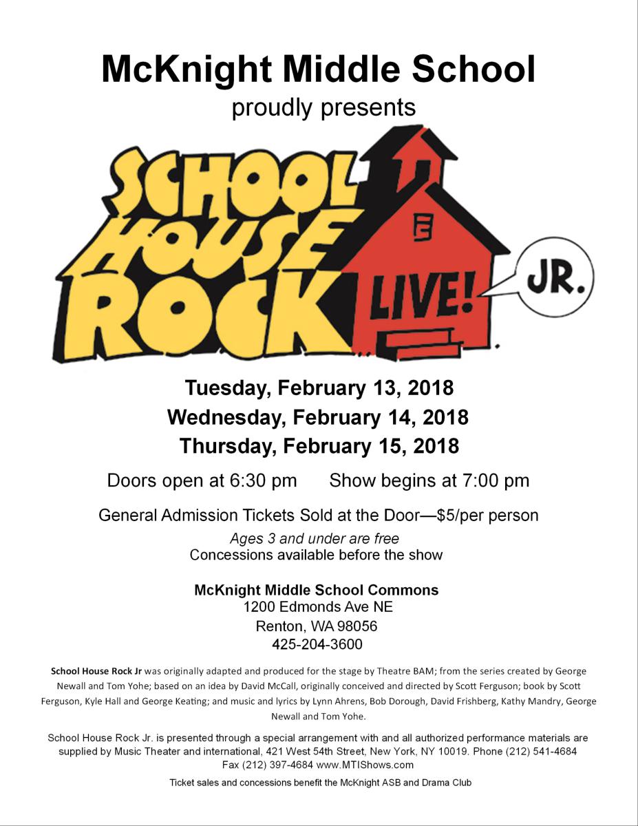 McKnight Middle School presents School House Rock, Jr. Seattle Area