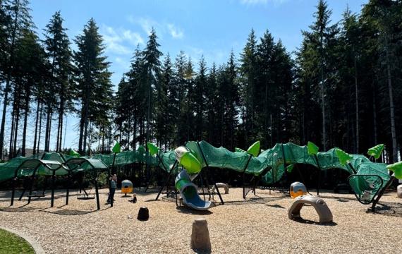 One of the many things to do this weekend near Seattle: Climb through a tunnel at Hawks Landing playground