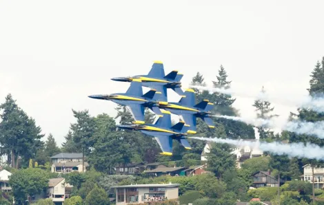 Blue Angels flying overhead for Seattle Seafair