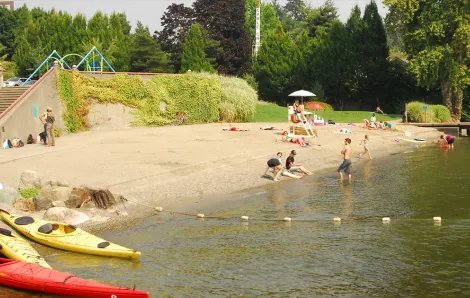 enatai playground beach amazing view sand kids playing by the water bellevue washington