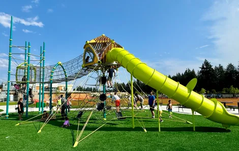 sprinker rec center tacoma spanaway tube slide family-fun kid-friendly playground brand-new seattle-area