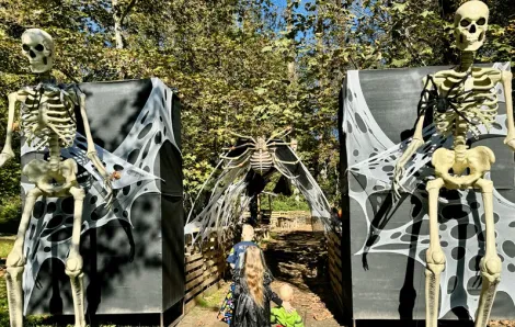 Kids walking into a haunted wood near Seattle, one of the many haunted houses and attractions for families