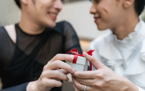 couple giving a gift on Valentine's Day