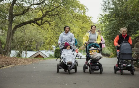 moms jogging with strollers