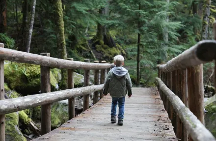 young boy on a scenic hike during winter near Seattle