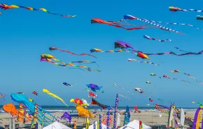 2024 Washington State International Kite Festival: Kites on a blue sky day at the beach