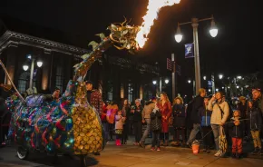 The fire breathing dragon at the Tacoma Light Trail