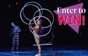 "Enter to Win" text over acrobatic performer